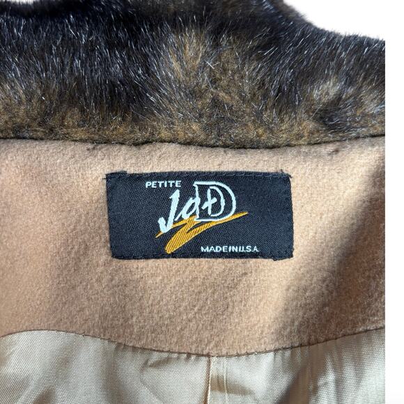 Vintage Camel Wool Coat Faux Fur Collar Cuffs Long Double Breasted 16P Petite - Picture 13 of 15